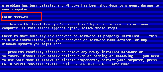   cache manager BSOD