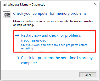   alegeți opțiunea Restart now și verificați dacă există probleme în fereastra Windows Memory Diagnostic