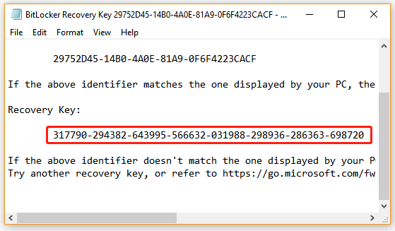 bir belge dosyasında BitLocker Kurtarma Anahtarını bulma