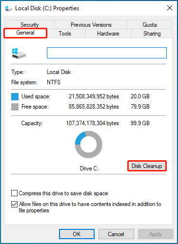   i-click ang Disk Cleanup