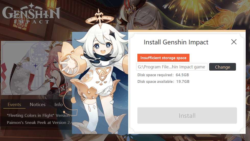 Yêu cầu lưu trữ Genshin Impact