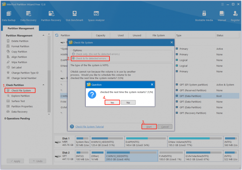   gunakan Semak Sistem Fail dalam MiniTool Partition Wizard