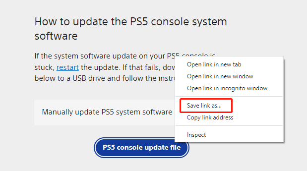 descargar el archivo de actualización de la consola PS5