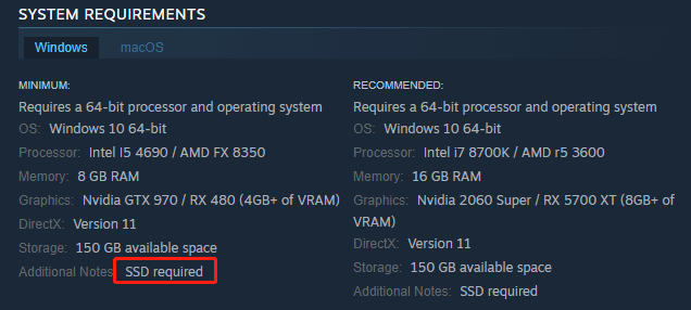   Nepieciešams SSD