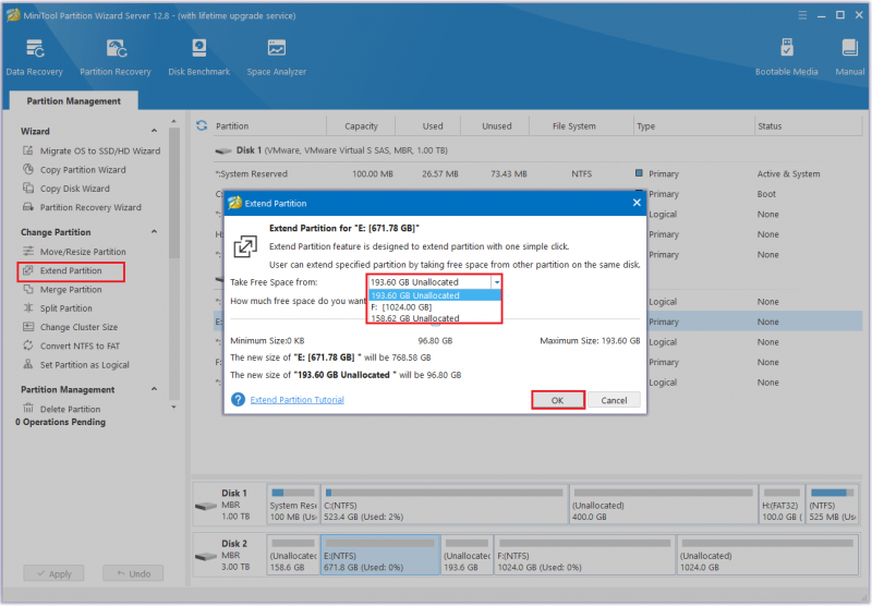   Bestätigen Sie die Parameter zum Erstellen einer Partition im MiniTool Partition Wizard