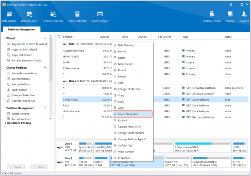   piliin ang tampok na Check File System