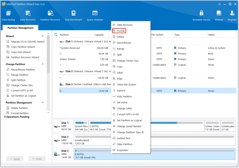   selecione o formato MiniTool Partition Wizard