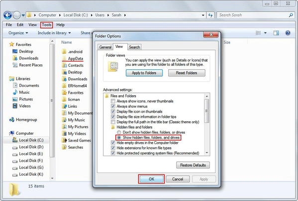 Показване на скрити файлове, папки и дискове