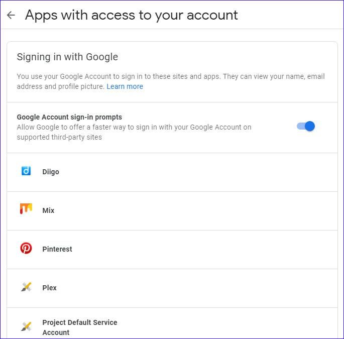Apps com acesso à sua conta